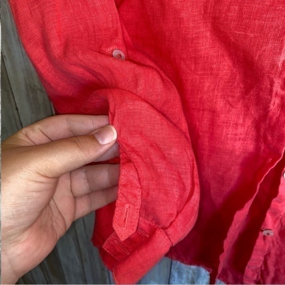 Sigrid Olsen Linen Red Orange Button - Picture 2 of 5